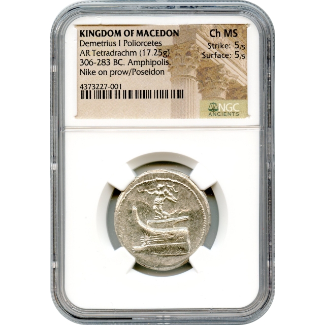 Ancient Greece - 306-283 BCE Kingdom of Macedon Demetrius I Poliorcetes AR Tetradrachm NGC Choice MS