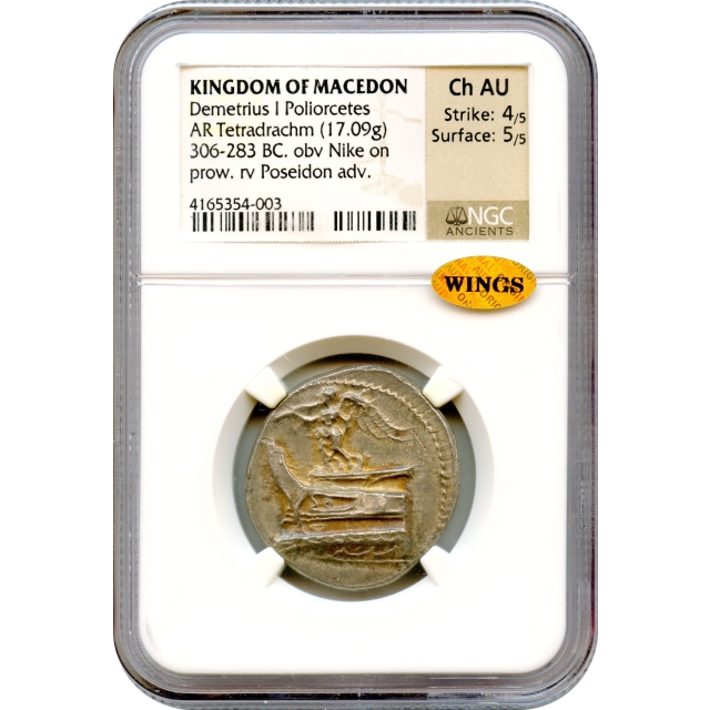 Ancient Greece - 306-283 BCE Kingdom of Macedon Demetrius I Poliorcetes AR Tetradrachm NGC Choice AU