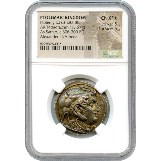 Ancient Greece - 306-300 BCE Ptolemaic Kingdom AR Tetradrachm, Ptolemy I NGC Choice XF★