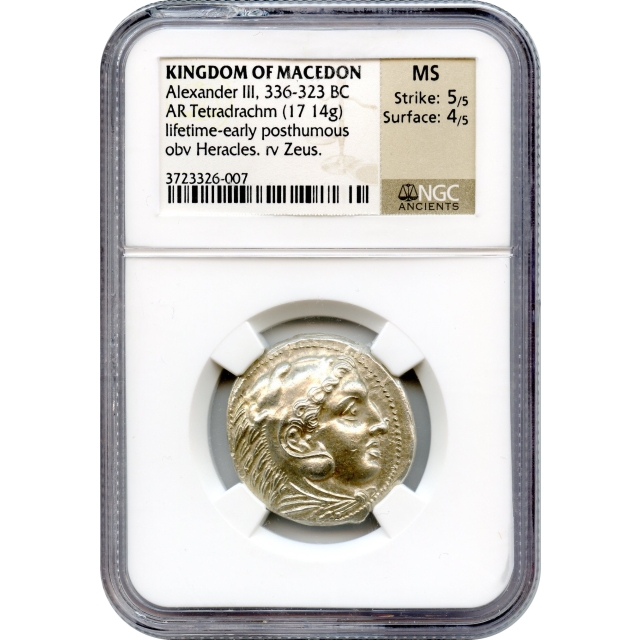 Ancient Greece - 336-323 BCE Kingdom of Macedon Alexander III AR Tetradrachm NGC MS