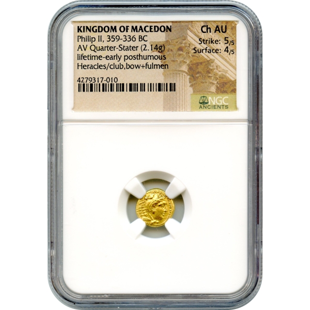 Ancient Greece - 359-336 BCE Kingdom of Macedon Philip II AV Quarter-Stater NGC Choice AU