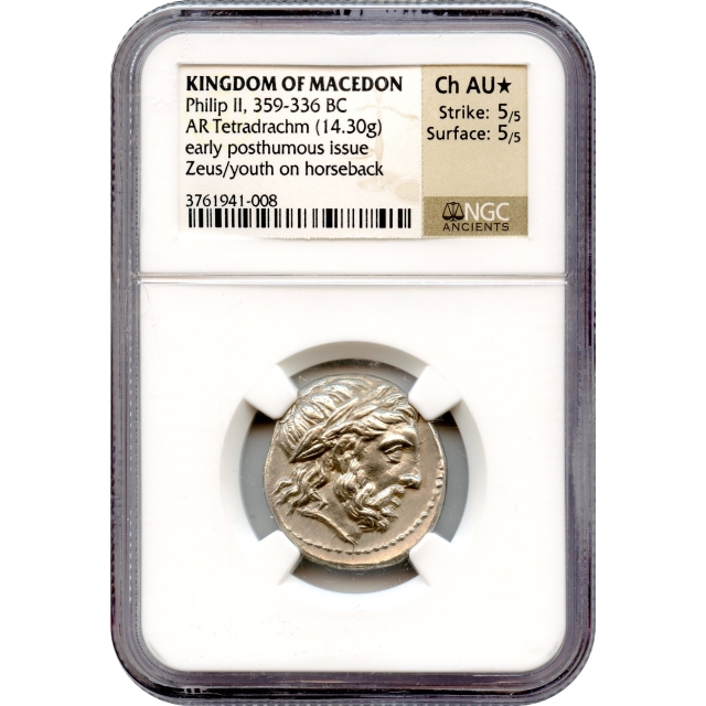 Ancient Greece - 359-336 BCE Kingdom of Macedon Philip II AR Tetradrachm NGC Choice AU★