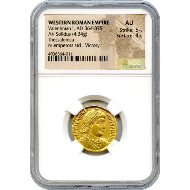 Ancient Rome Western Empire - AD 364-375 Valentinian I AV Solidus NGC AU