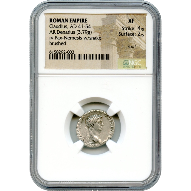 Ancient Rome - 41-54 CE Claudius AR Denarius NGC XF