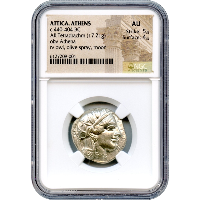 Ancient Greece - 440-404 BCE Attica, Athens Owl AR Tetradrachm NGC AU