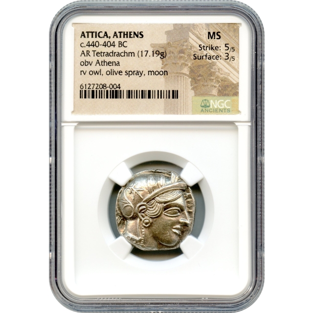 Ancient Greece - 440-404 BCE Attica, Athens Owl AR Tetradrachm NGC MS