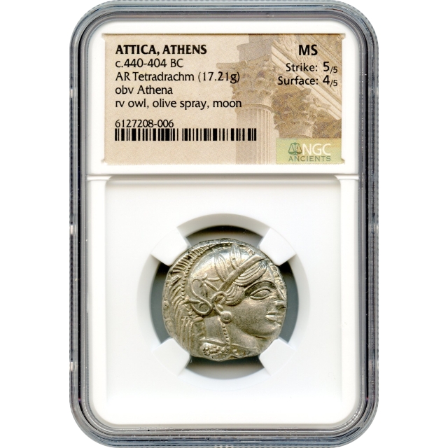 Ancient Greece - 440-404 BCE Attica, Athens Owl AR Tetradrachm NGC MS