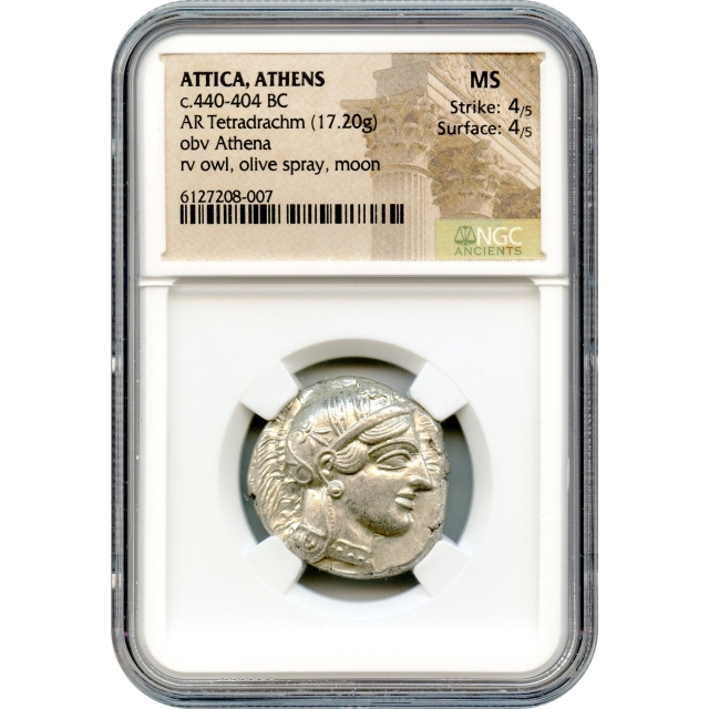 Ancient Greece - 440-404 BCE Attica, Athens Owl AR Tetradrachm NGC MS