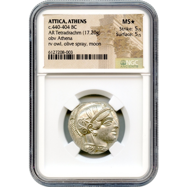 Ancient Greece - 440-404 BCE Attica, Athens Owl AR Tetradrachm NGC MS (STAR)