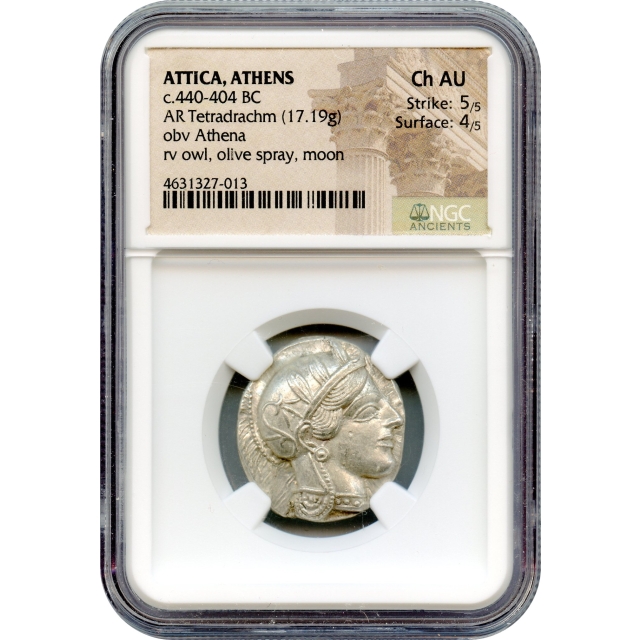 Ancient Greece - 440-404 BCE Attica, Athens Owl AR Tetradrachm NGC Choice AU