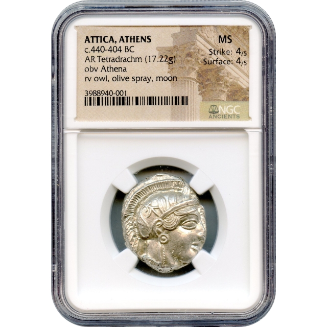 Ancient Greece - 440-404 BCE Attica, Athens Owl AR Tetradrachm NGC MS