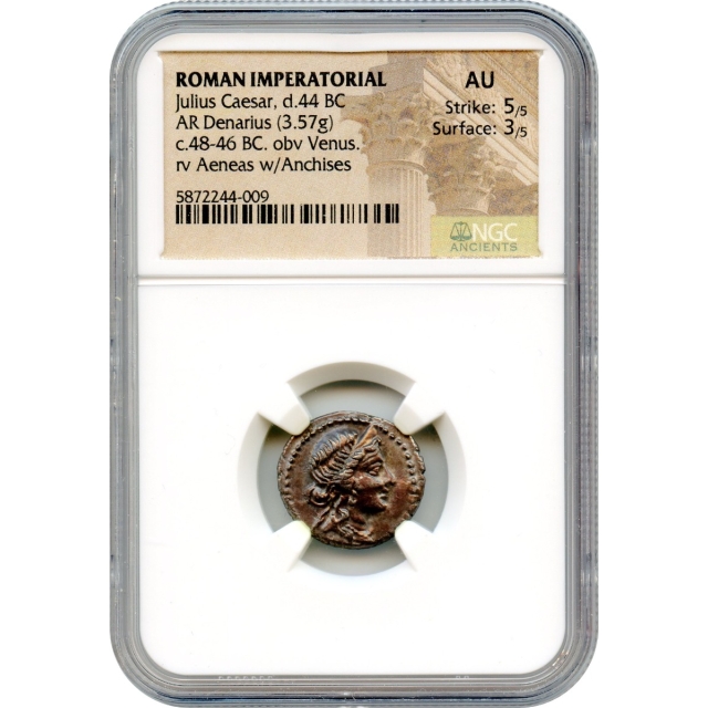 Ancient Roman Imperatorial - 48-46 BCE Julius Caesar, Venus obverse AR Denarius NGC AU