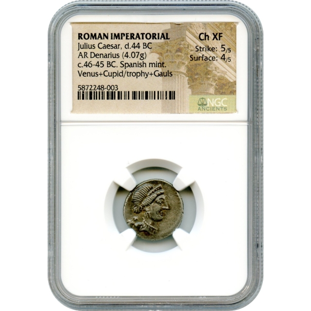 Ancient Roman Imperatorial - 46-45 BCE Julius Caesar AR Denarius NGC Choice XF