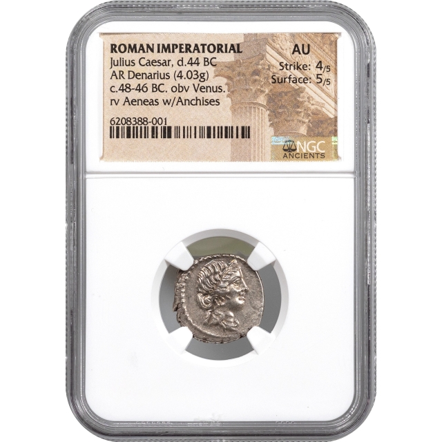 Ancient Roman Imperatorial - 48-46 BCE Julius Caesar AR Denarius NGC AU