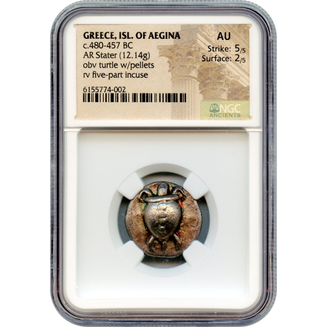 Ancient Greece - 480-457 BCE Island of Aegina Turtle AR Stater NGC AU