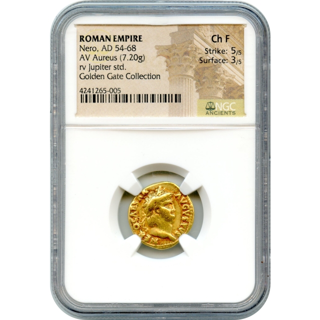 Ancient Rome - 54-68 CE Nero AV Aureus NGC Choice Fine Ex.Golden Gate Collection