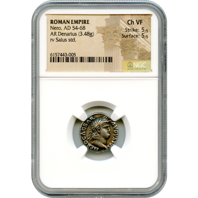 Ancient Rome - 54-68 CE Nero AR Denarius NGC Choice VF
