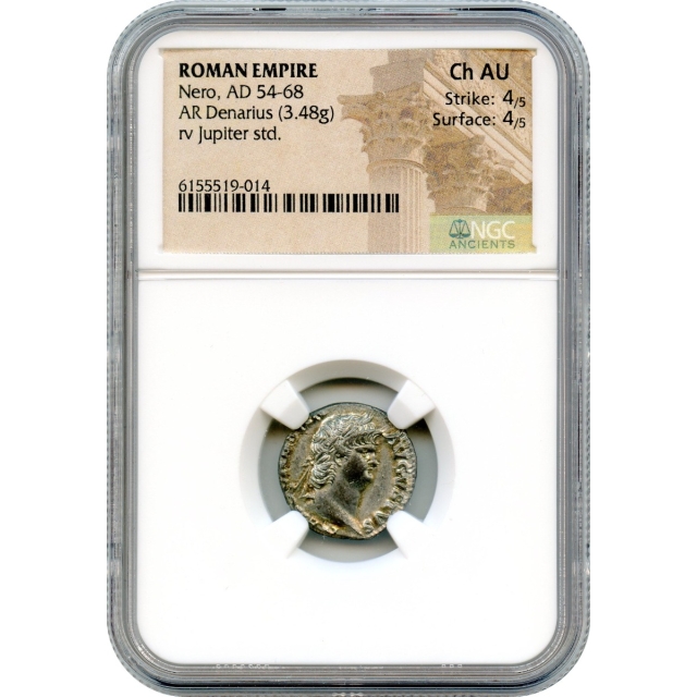 Ancient Rome -  54-68 AD Nero AR Denarius NGC Choice AU