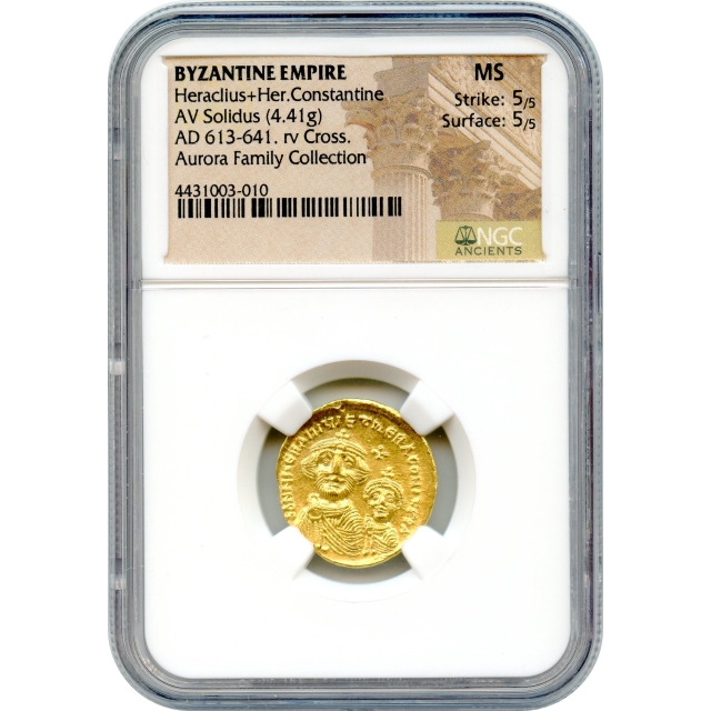 Byzantine Empire - AD 613-641 Heraclius+Heraclius Constantine AV Solidus NGC MS