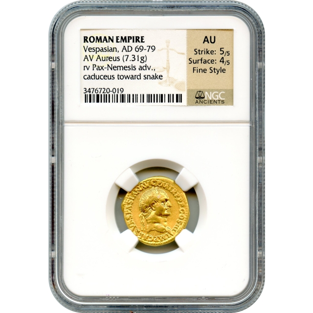Ancient Rome - 69-79 CE Vespasian AV Aureus NGC AU in Fine Style