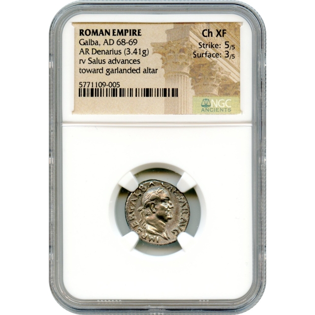Ancient Rome - 68-69 CE Galba AR Denarius NGC Choice XF