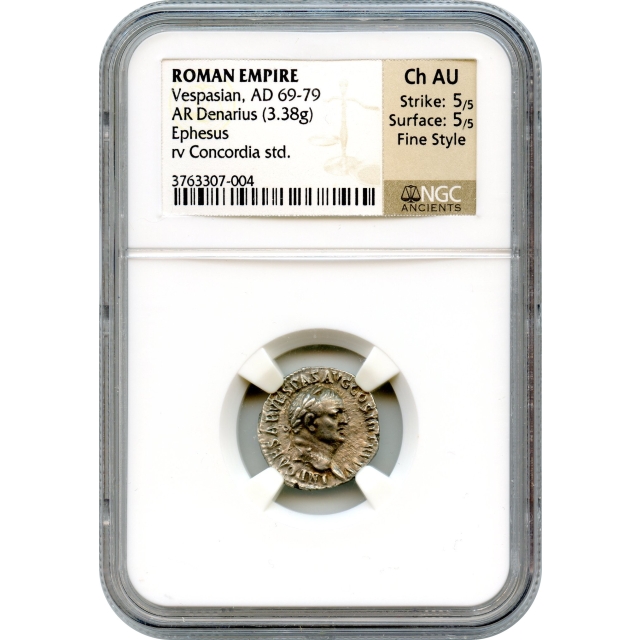 Ancient Rome - 69-79 CE Vespasian AR Denarius NGC Choice AU