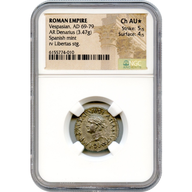 Ancient Rome - 69-70 CE Vespasian AR Denarius NGC Choice AU*