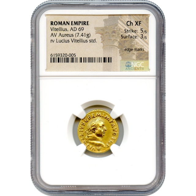 Ancient Rome -  69 AD Vitellius AV Aureus NGC Choice XF