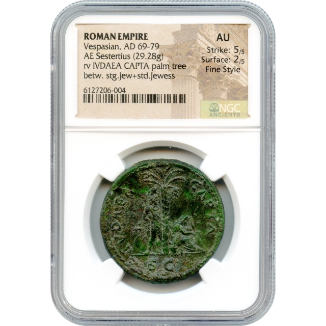 Ancient Rome - 69-70 CE Vespasian AE Sestertius NGC AU in Fine Style