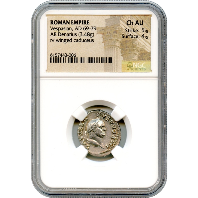 Ancient Rome - 69-79 CE Vespasian AR Denarius NGC Choice AU