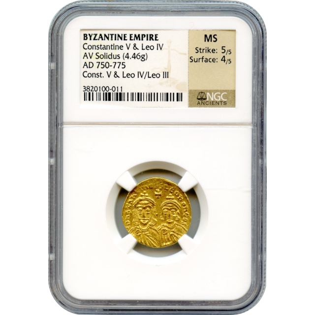 Byzantine Empire - AD 750-775 Constantine V & Leo IV AV Solidus NGC MS