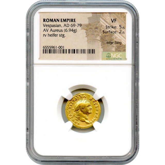 Ancient Rome - 69-79 CE Vespasian AV Aureus NGC VF