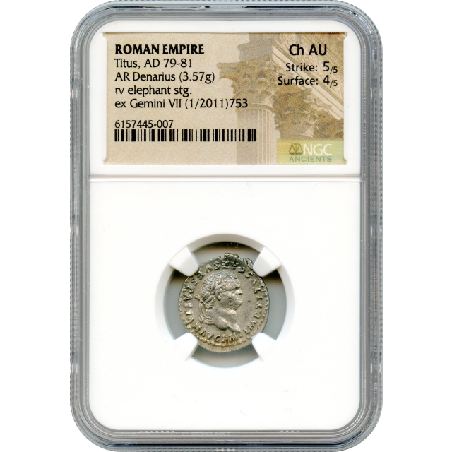 Ancient Rome - 79-81 CE Titus AR Denarius NGC Choice AU