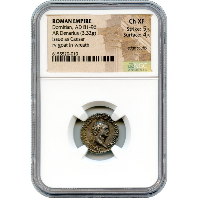 Ancient Rome - 81-96 CE Domitian, as Caesar under Titus, AR Denarius NGC Choice XF