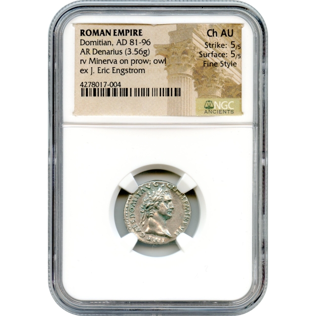 Ancient Rome - 81-96 CE Domitian AR Denarius NGC Choice AU in Fine Style