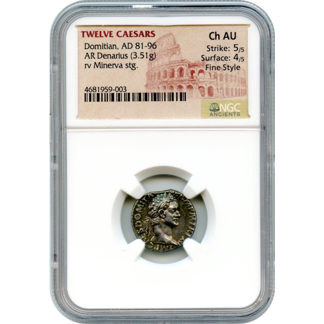 Ancient Rome - 81-96 CE Domitian AR Denarius NGC Choice AU in Fine Style
