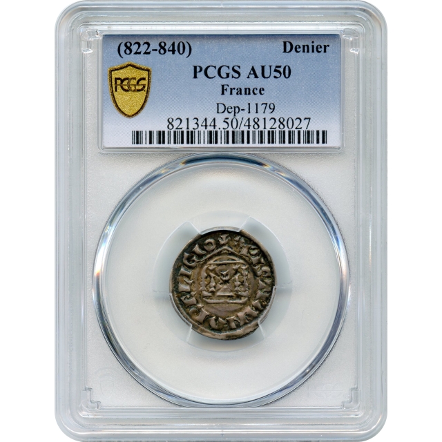 World Silver France - 822-840 Carolingian Denier, Courtisson PCGS AU50