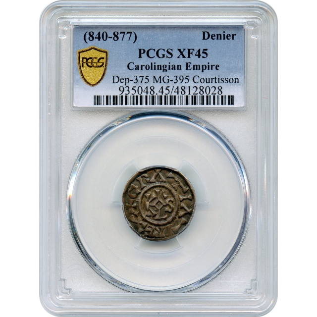 World Silver France - 840-877 Carolingian Denier, Courtisson PCGS XF45