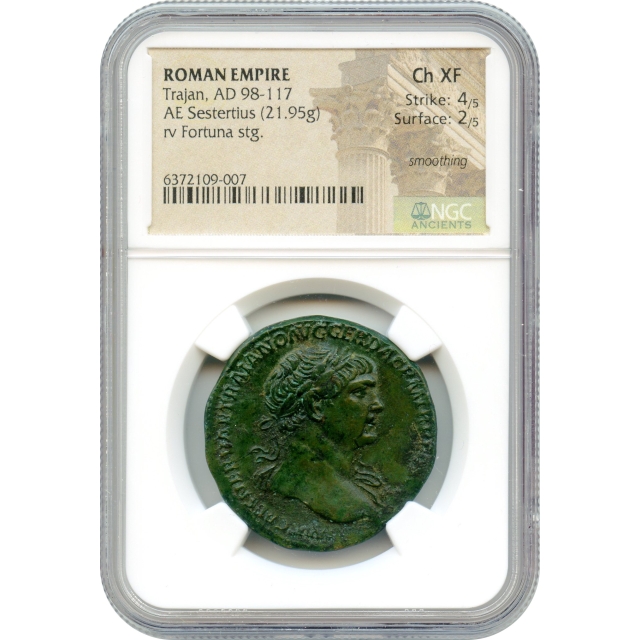 Ancient Rome - 98-117 CE Trajan AE Sestertius NGC Choice XF