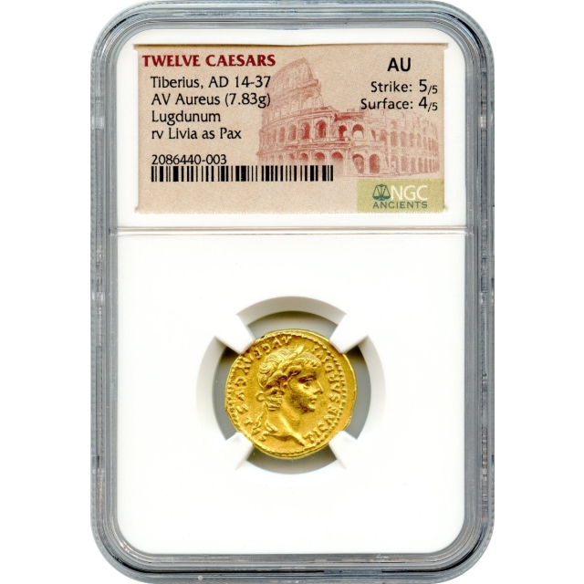 Ancient Rome -  14-37 AD Tiberius AV Aureus NGC AU