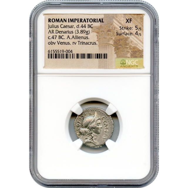 Ancient Roman Imperatorial - 47 BCE Julius Caesar AR Denarius NGC XF