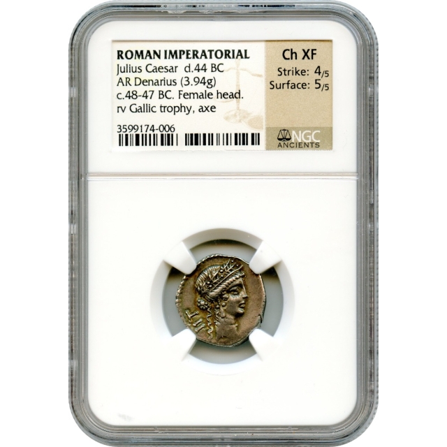 Ancient Roman Imperatorial - 48-47 BCE Julius Caesar AR Denarius NGC Choice XF