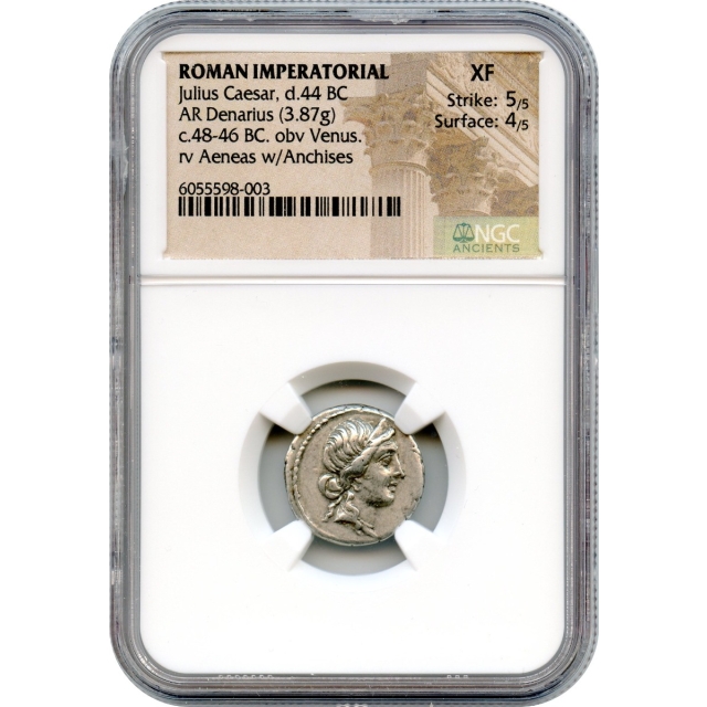 Ancient Roman Imperatorial - 48-46 BCE Julius Caesar, Venus obverse AR Denarius NGC XF