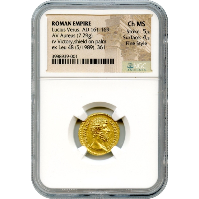 Ancient Rome - 161-169 AD Lucius Verus AV Aureus NGC Choice MS in Fine Style