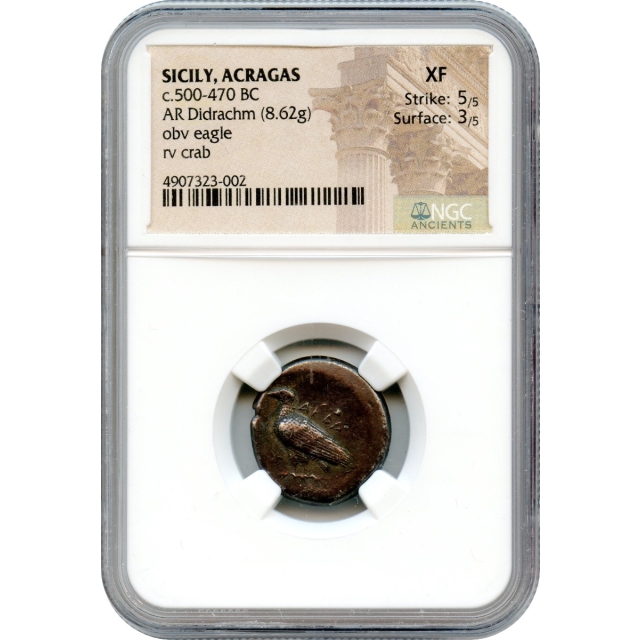 Ancient Greece - 500-470 BCE Sicily Acragas AR Didrachm NGC XF - Eagle of Zeus