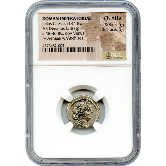 Ancient Rome -   48 - 46 BC Julius Caesar AR Denarius NGC Choice AU*