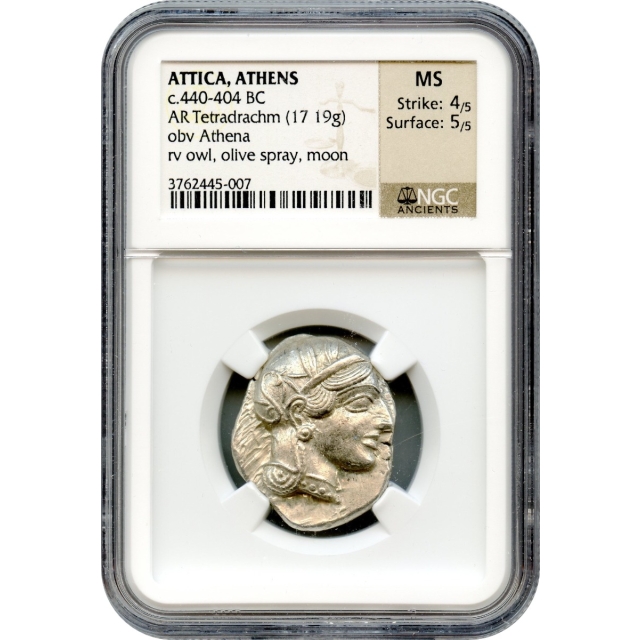 Ancient Greece - 440-404 BCE Attica, Athens Owl AR Tetradrachm NGC MS