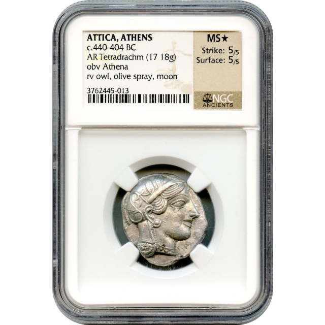 Ancient Greece - 440-404 BCE Attica, Athens Owl AR Tetradrachm NGC MS* (STAR)