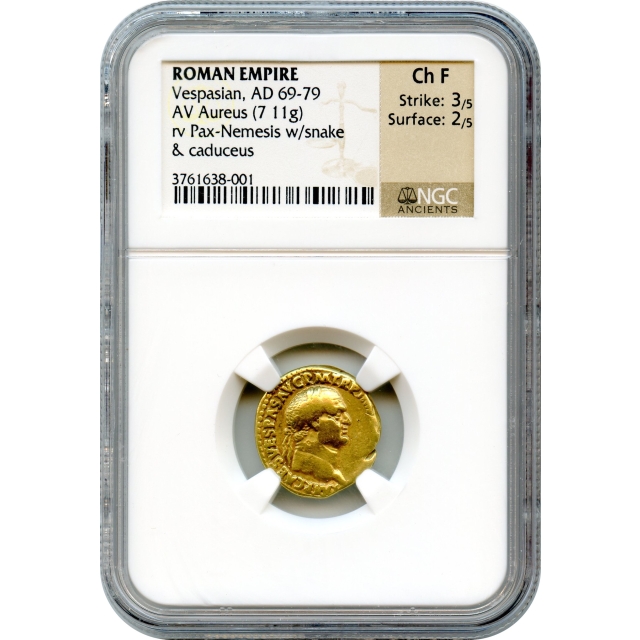 Ancient Rome -  69-79 AD Vespasian AV Aureus NGC Choice F