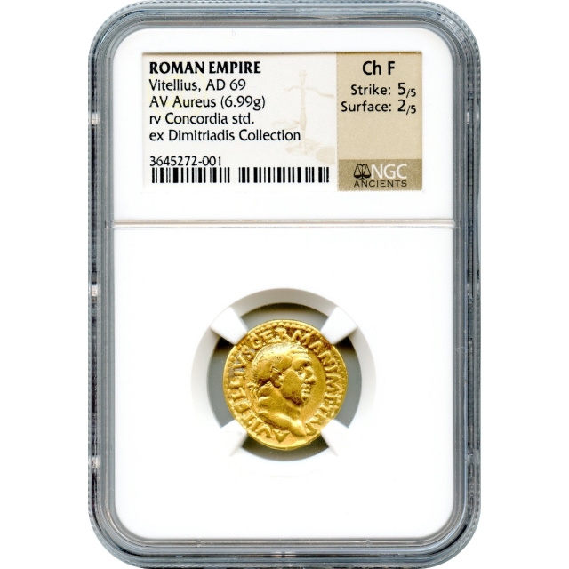 Ancient Rome -  69 AD Vitellius AV Aureus NGC Choice Fine